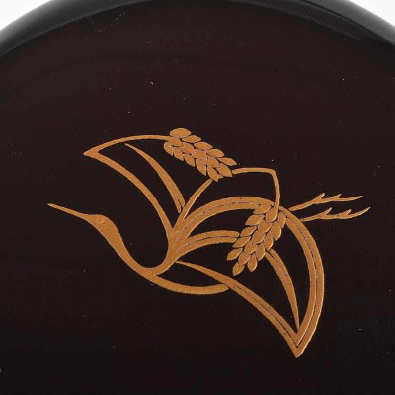 輪島塗　角藤弘悦作　稲穂鶴蒔絵　棗　堀内宗完(兼中斎)極め箱　V　R6336