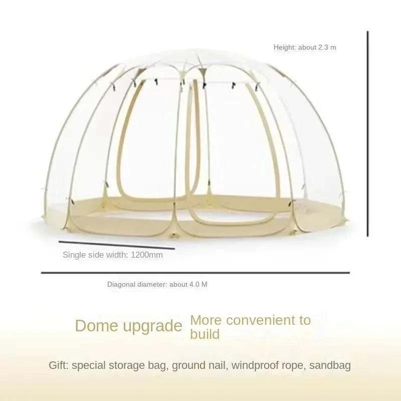 冬でも暖房いらず！透明ドーム型ポップアップテント4～8人用 対角4m