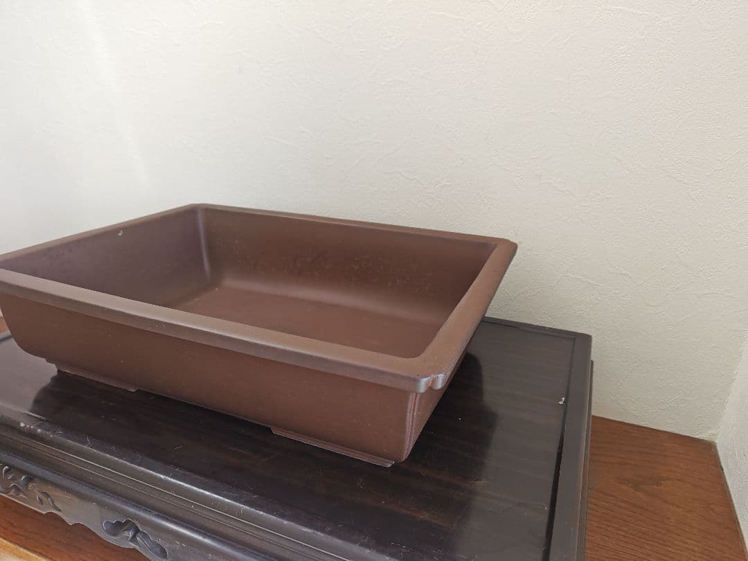 陶器製長方形盆栽鉢 大型　落款　丸四 約45.5cm×32.5cm×11.5cm