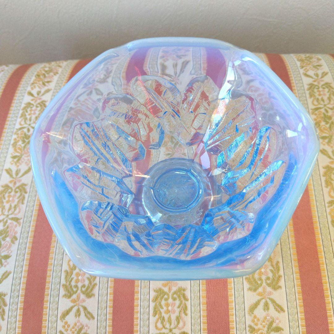 レトロ アンティーク 青色 フラワー型ガラスボウル 氷コップ デザートカップ