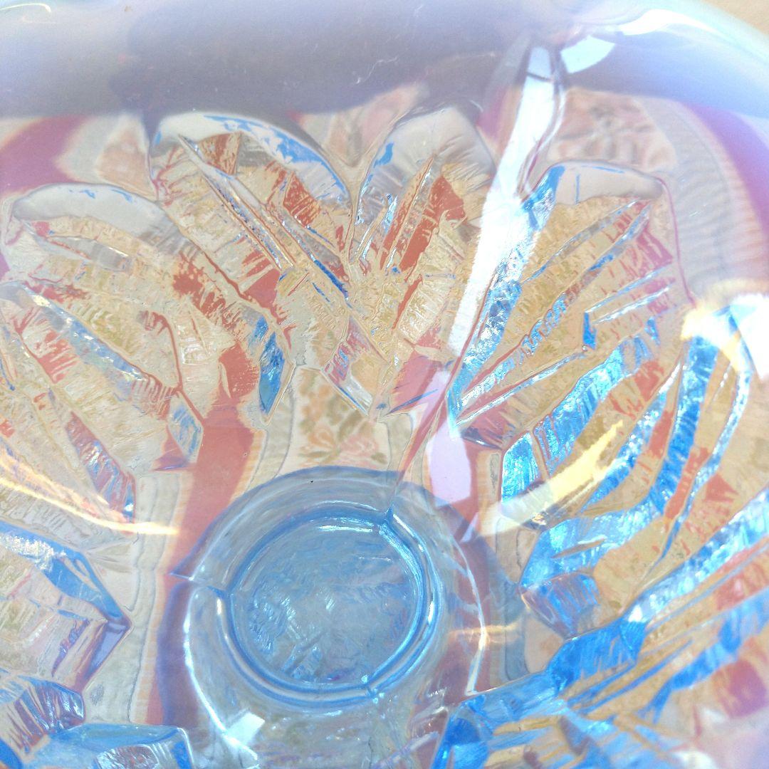 レトロ アンティーク 青色 フラワー型ガラスボウル 氷コップ デザートカップ