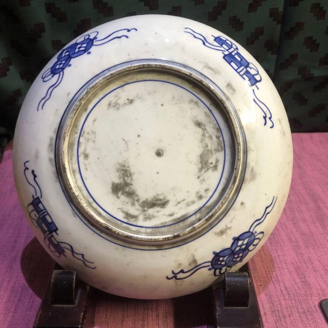 古伊万里　手書き色絵金彩　見込み花文様　和柄　瑞雲　鳳凰　龍の図　歪んだ古い大皿