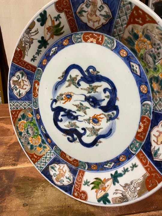 古伊万里　大皿　龍　手描き　骨董　飾り皿