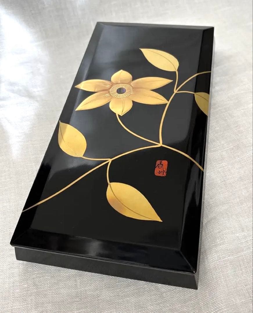 【美品】硯箱　螺鈿　漆塗り　鉄仙の花　五花墨　書道　工芸品