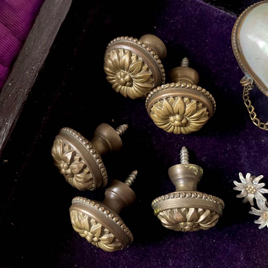 家具用真鍮装飾金具5個セット　19世紀　引き出し用取っ手　フランスアンティーク