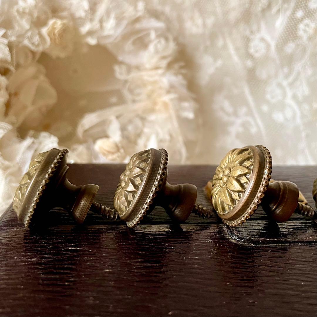 家具用真鍮装飾金具5個セット　19世紀　引き出し用取っ手　フランスアンティーク