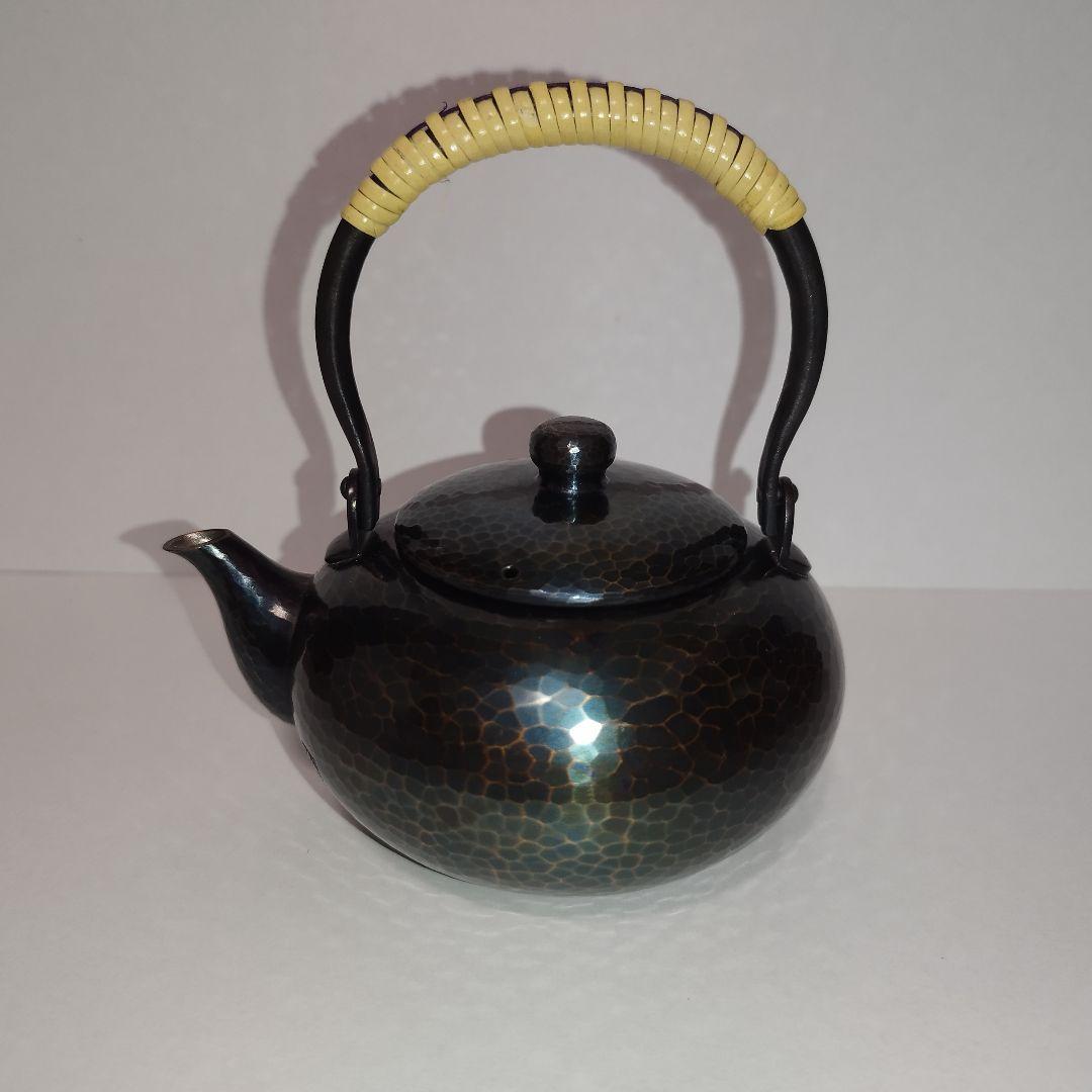 【美品】玉川堂　紫金色鎚肌 銅製急須　鎚起銅器、共箱/茶道具
