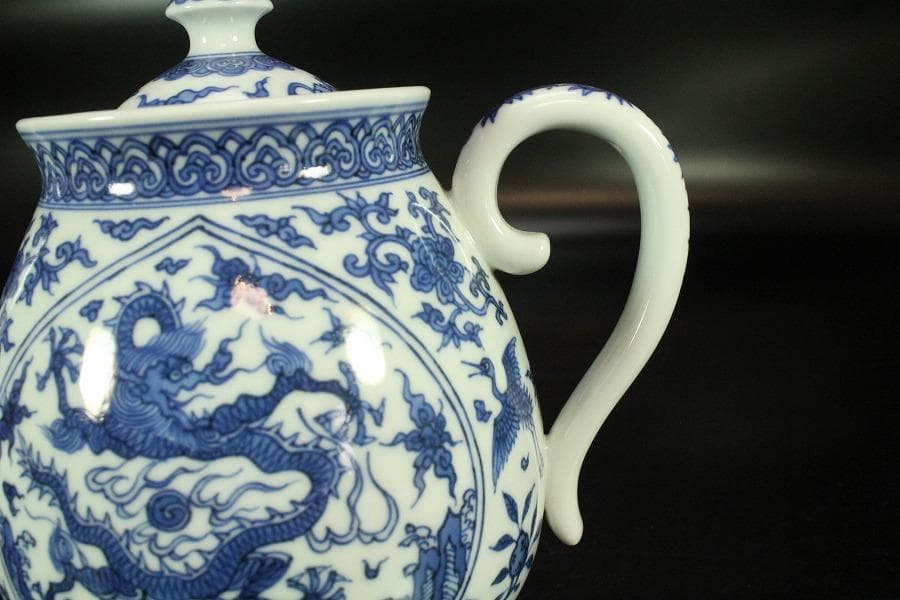 煎茶 桐山造 青花龍紋 水注 瓶 共箱 美品(K-A932)