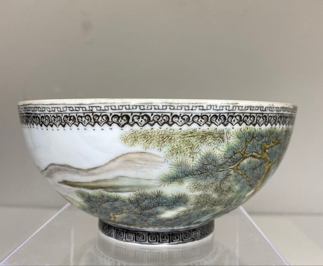 中国清時代　乾隆年製　薄胎極上人物風景画鉢　箱付　東Y7-0331☆2Fトヒト