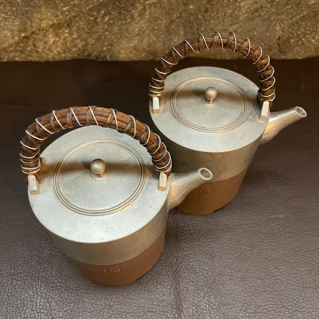 錫 千呂利 ちろり トジメ 朱イブシ 酒器 藤手 銚子 急須 ポット 2個 元箱