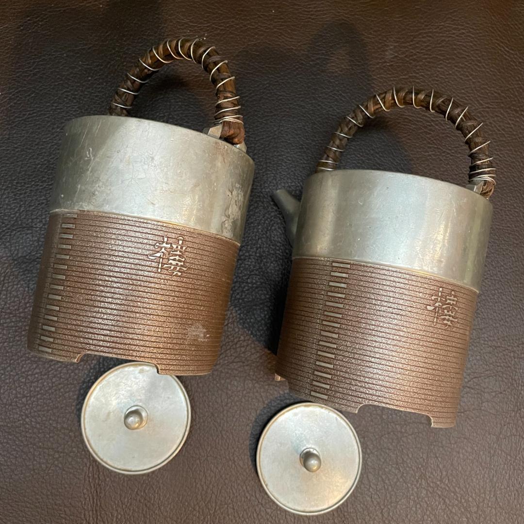 錫 千呂利 ちろり トジメ 朱イブシ 酒器 藤手 銚子 急須 ポット 2個 元箱