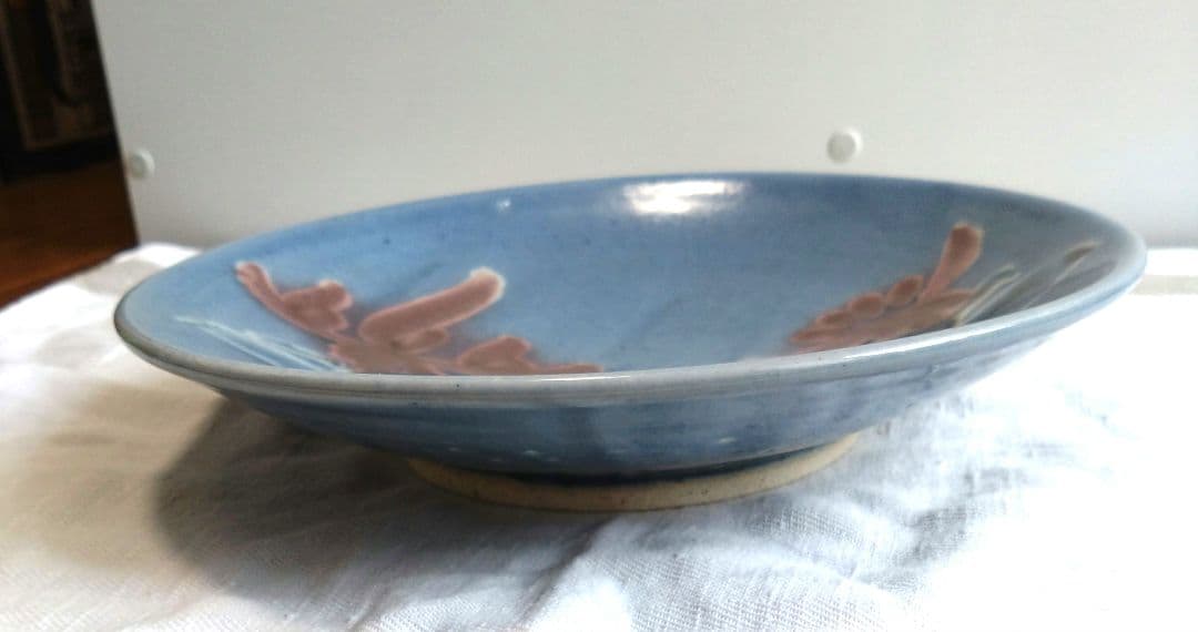 【骨董】椋木英三　花絵蝋抜呉須皿　民藝