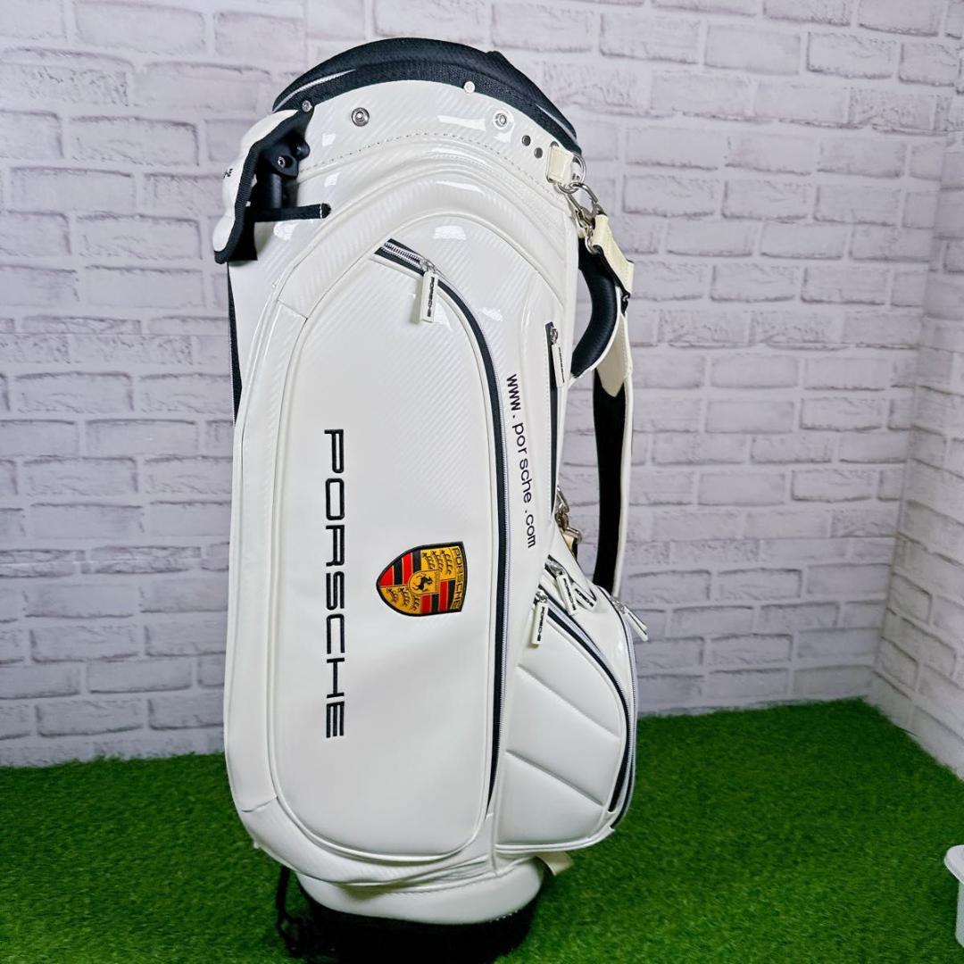 未使用　ポルシェ　キャディバッグ エナメル　スタンド式　 ホワイト スポーティ