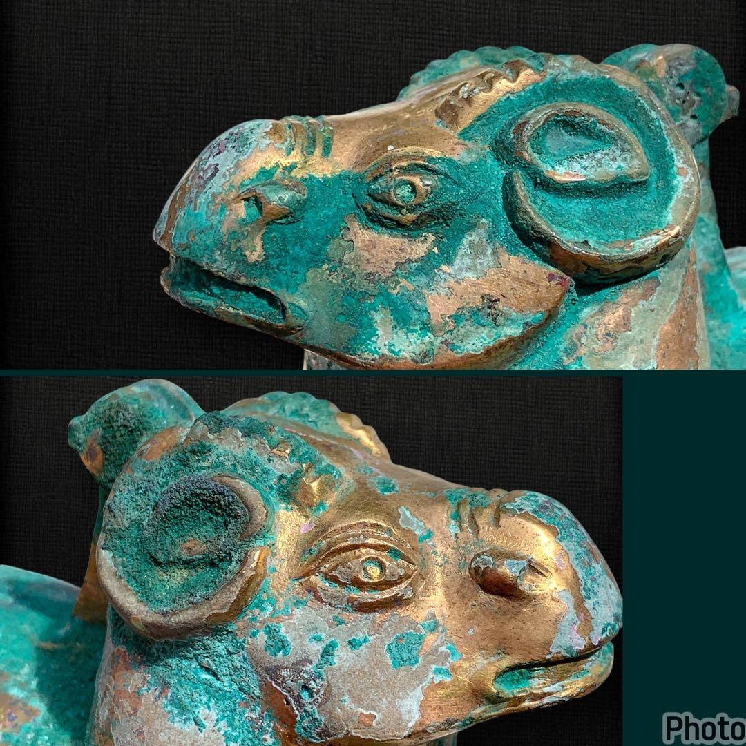 香炉　青銅器　中国　骨董品　古美術　神獣文形　羊　未　ロウソク立て？