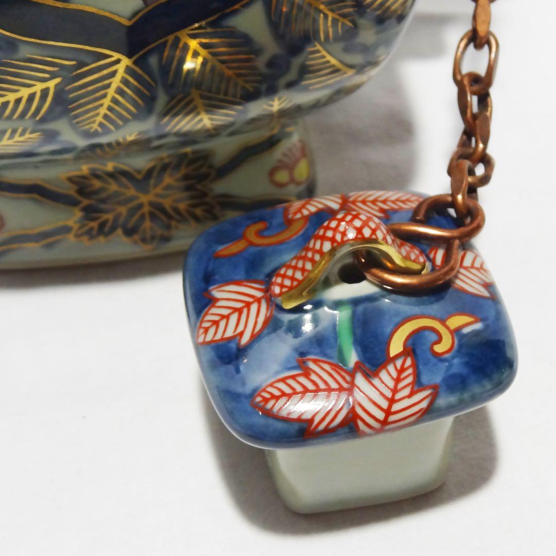 ■林九郎作 染錦唐草牡丹 水差 水注■