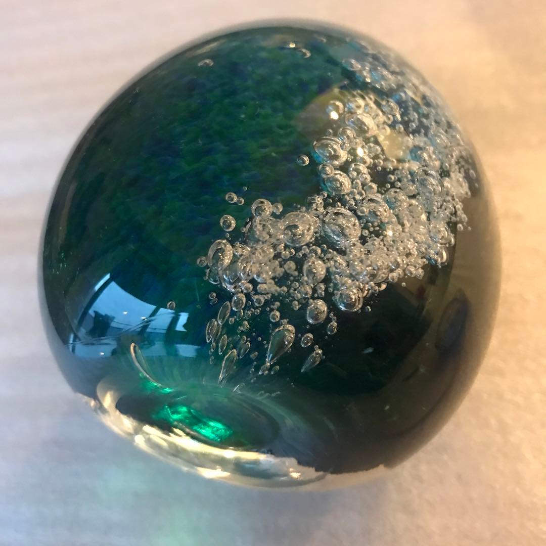 大正硝子舘　卵型ガラスアート 青緑　置物　特注