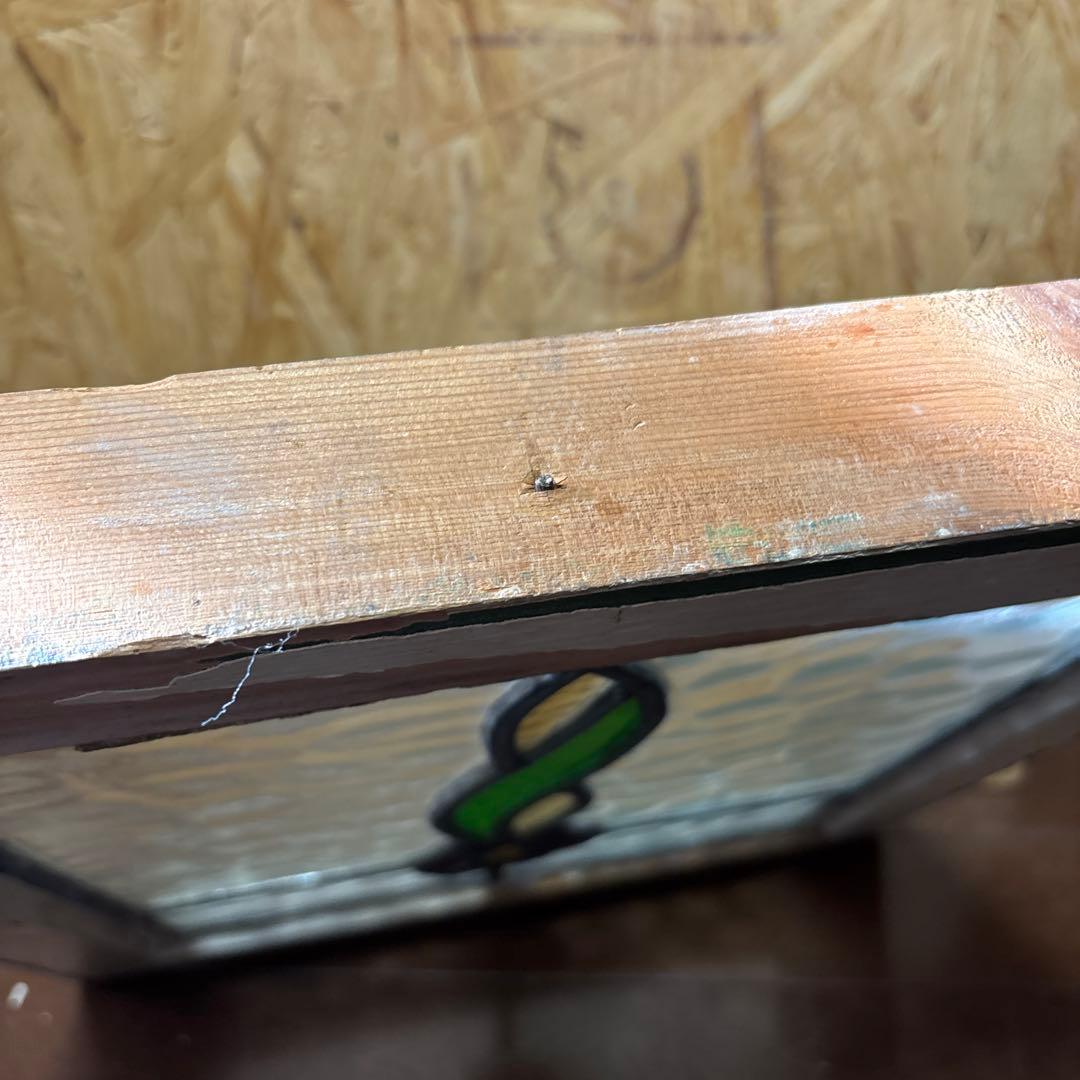 イギリス　アンティーク ステンドグラス フレーム　窓枠付き　花