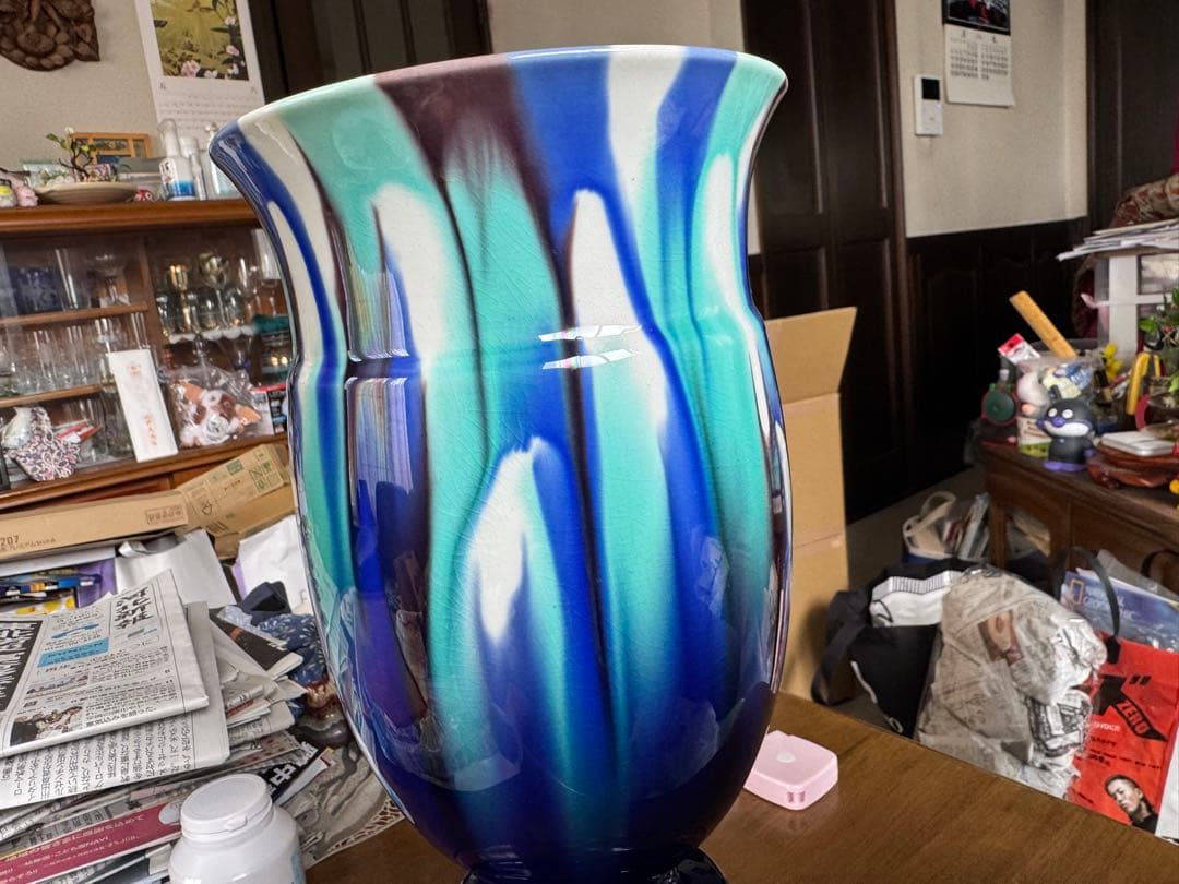 人間国宝　三代　徳田八十吉　燿彩杯　高さ36.5cm