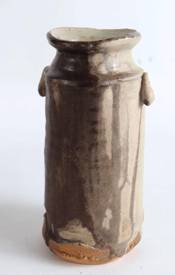 黄瀬戸 窯変耳付花入 山田勢児 共箱 花生け