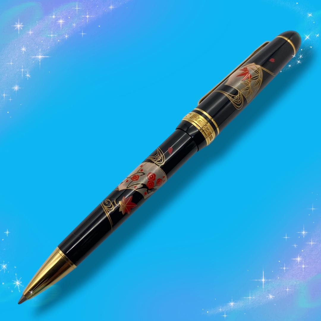 《超美品》 プラチナ プレジデント 加賀平蒔絵 扇面 ボールペン ノック式