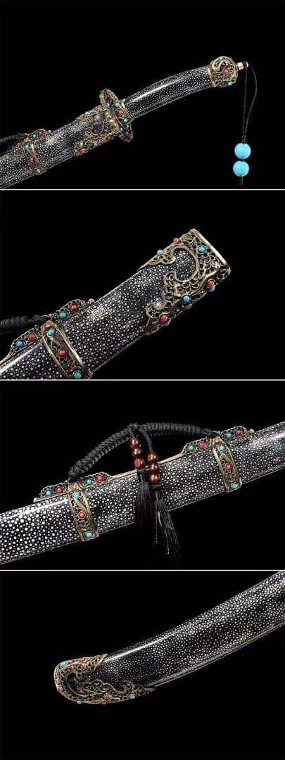 郡王サーベル（魚皮黒金）古兵器 武具　刀装具　日本刀　模造刀 居合刀