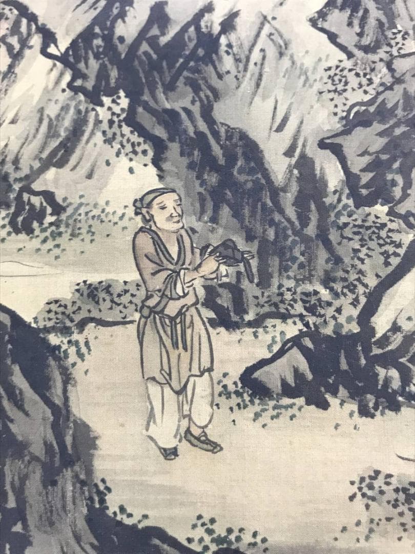 【真作】岡本豊彦/山水人物図/山水図/人物図/掛軸/名家伝来/AD-64