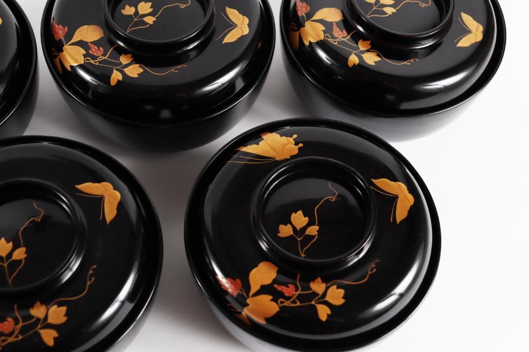 木製漆器 花蝶蒔絵 吸物椀 10客 漆芸