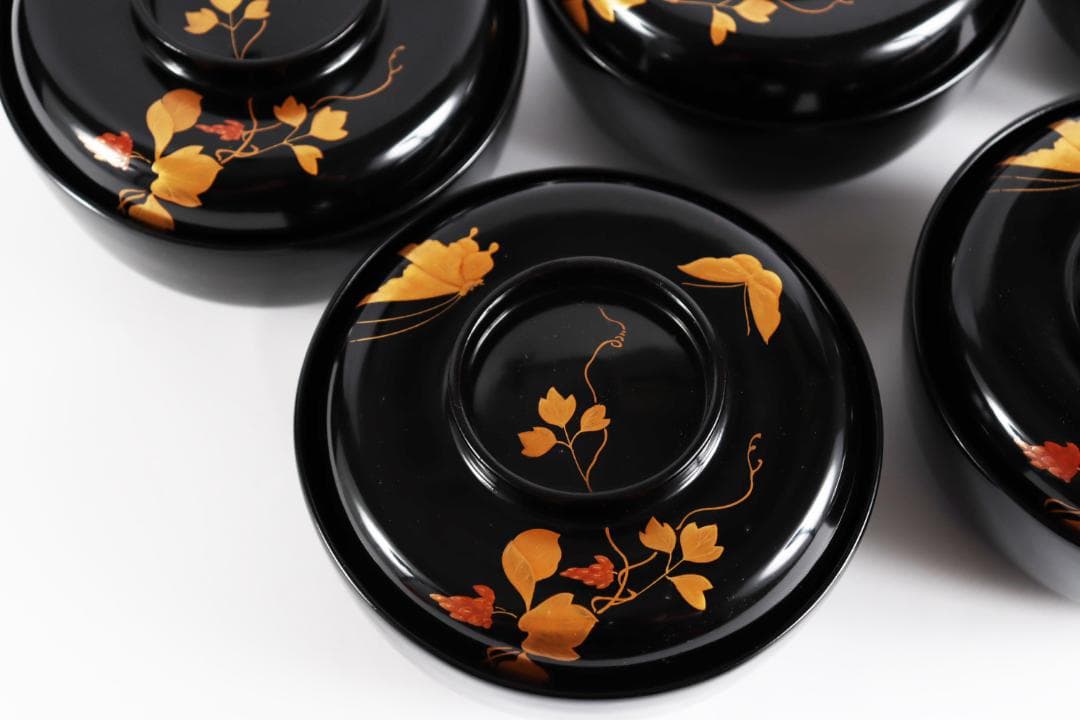 木製漆器 花蝶蒔絵 吸物椀 10客 漆芸