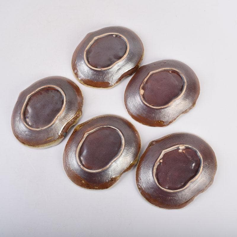 和食器　色絵　カブ形　銘々皿　五客　時代箱　V　8440