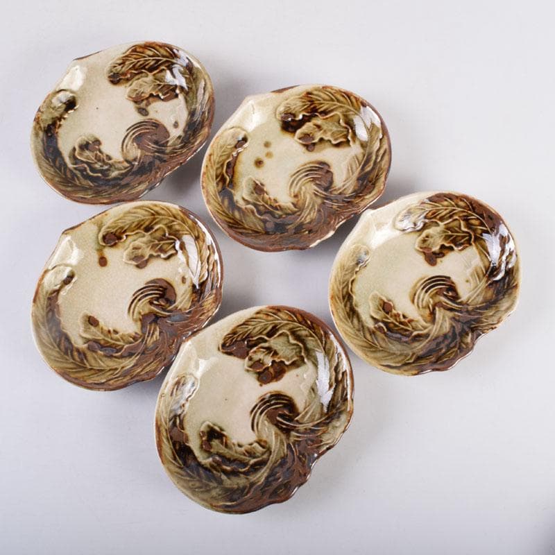 和食器　色絵　カブ形　銘々皿　五客　時代箱　V　8440