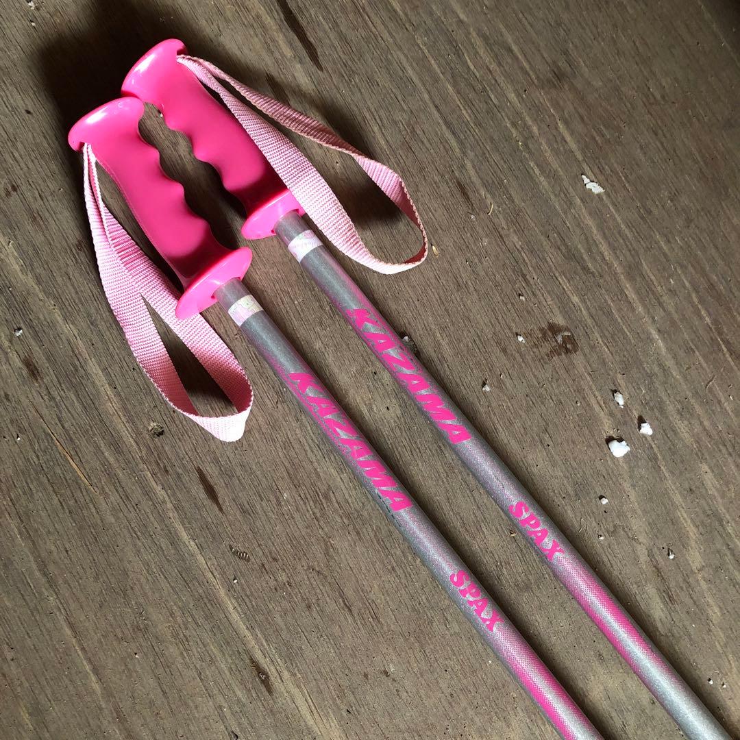 ジュニアスキーセット　スキー板／ビンディング／ポール／ホルダーベルト　ピンク花柄