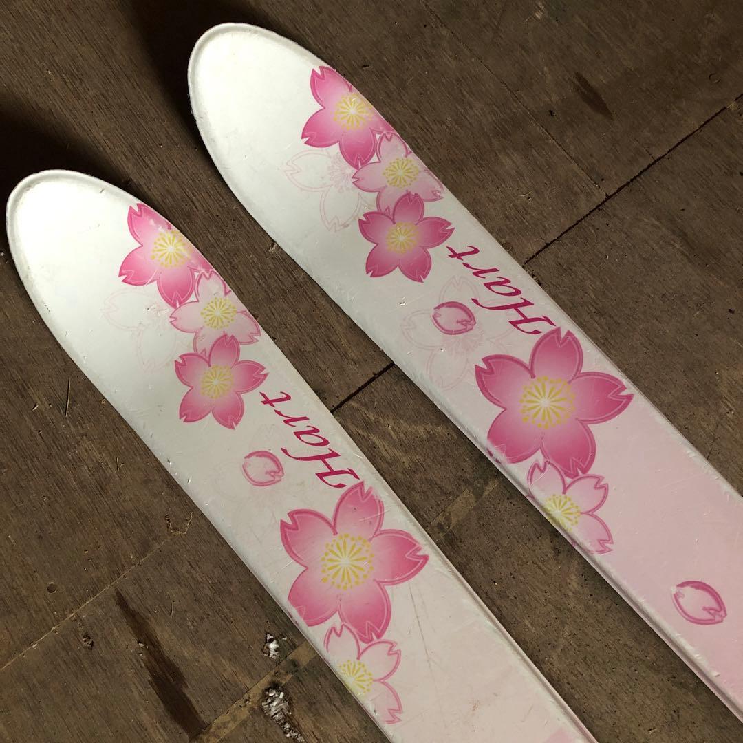 ジュニアスキーセット　スキー板／ビンディング／ポール／ホルダーベルト　ピンク花柄