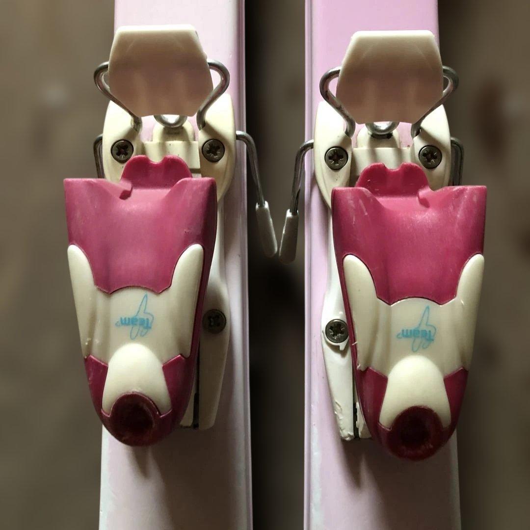 ジュニアスキーセット　スキー板／ビンディング／ポール／ホルダーベルト　ピンク花柄