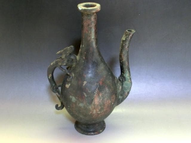 水注■古銅製 中国 龍 水差し 竜後手 お茶道具 古玩 唐物 時代物 骨董品■
