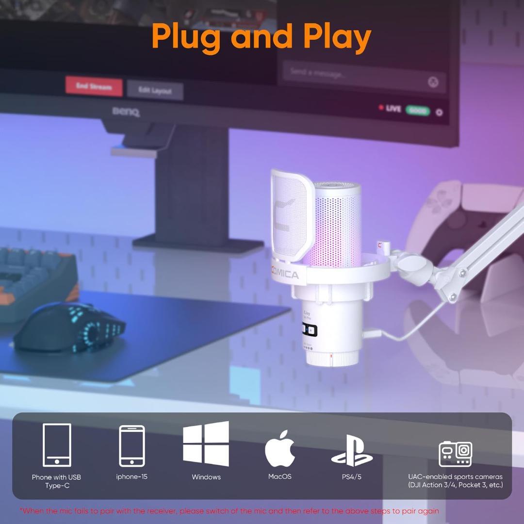 ワイヤレスUSBコンデンサーマイク ゲーミング マイクセット ブームアーム付