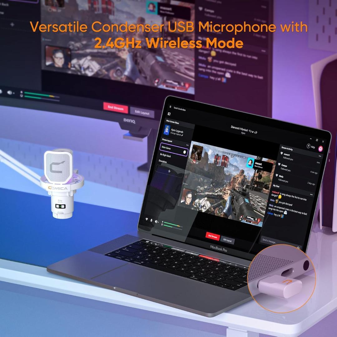 ワイヤレスUSBコンデンサーマイク ゲーミング マイクセット ブームアーム付