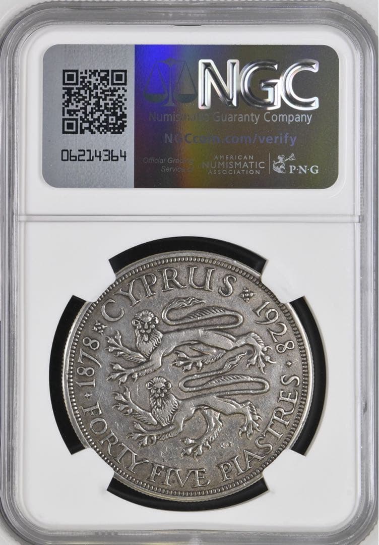 キプロス 1928年 45ピアストル銀貨 PROOF ジョージ5世 NGC認証