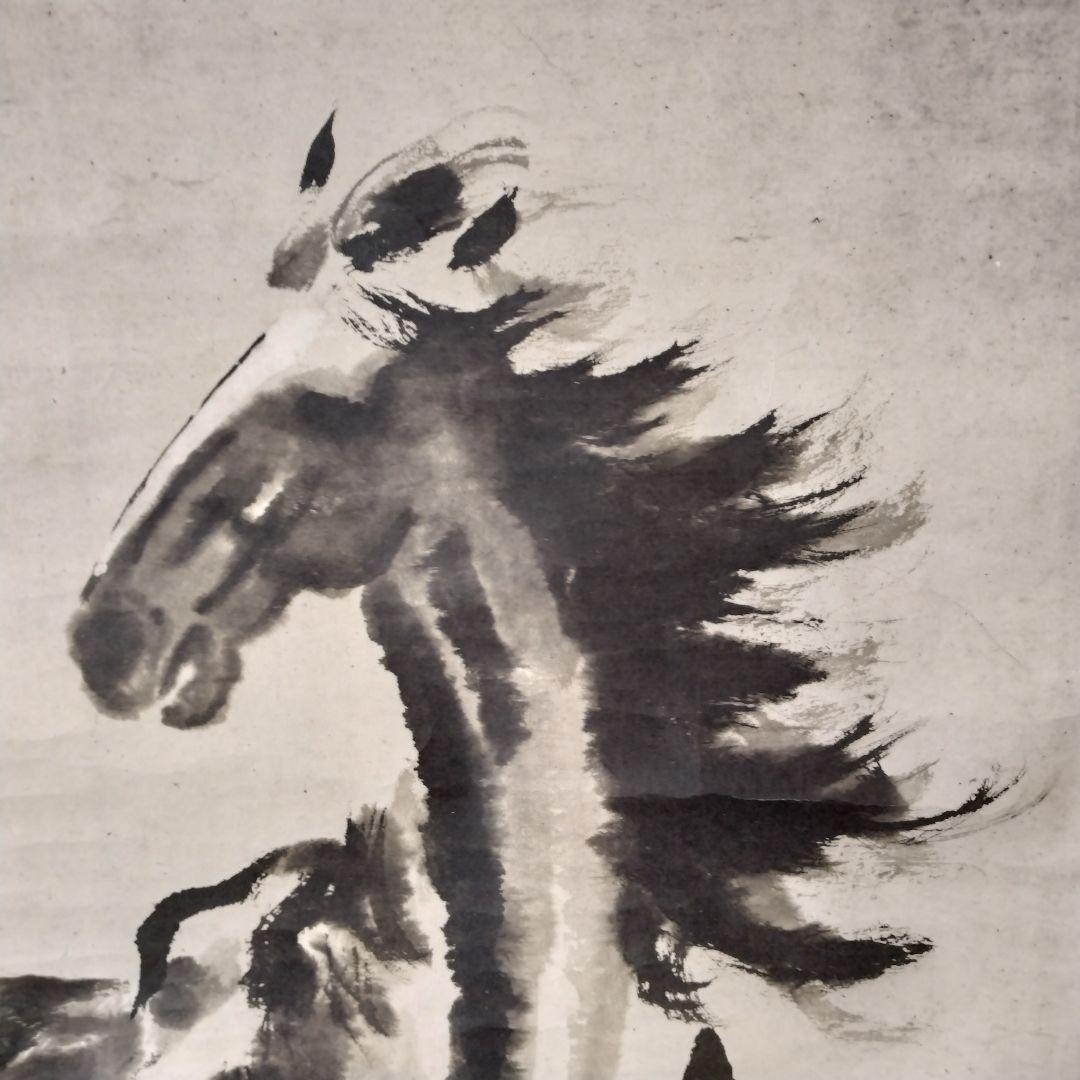 中国　徐悲鴻　馬の水墨画 掛軸　希少品