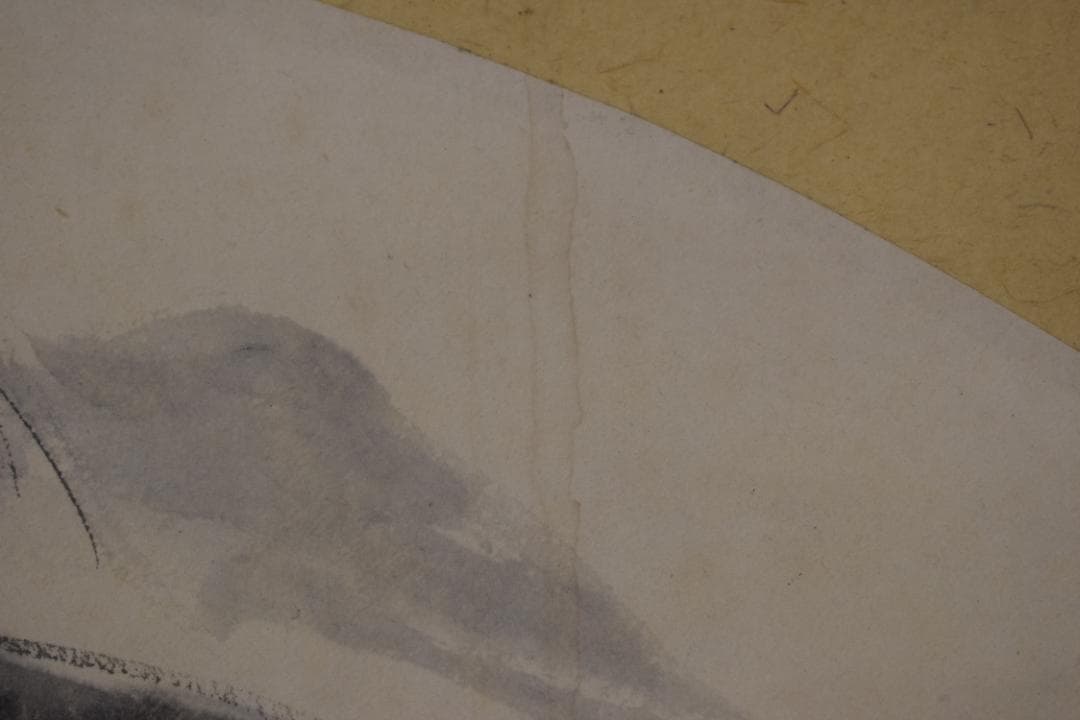 【真作】大河内夜江/扇面山水図/横物/掛軸☆宝船☆Y-899　JM