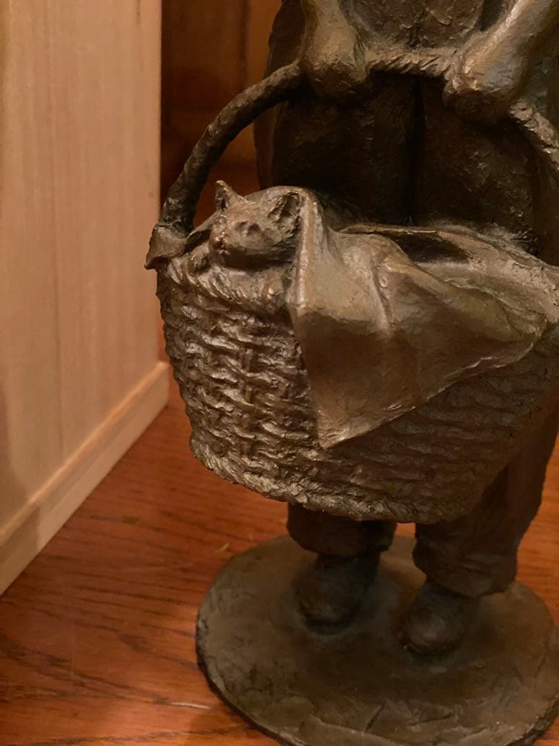 大道寺光弘「光と風と約38.5cm 銅製 少女 猫 子猫 置物