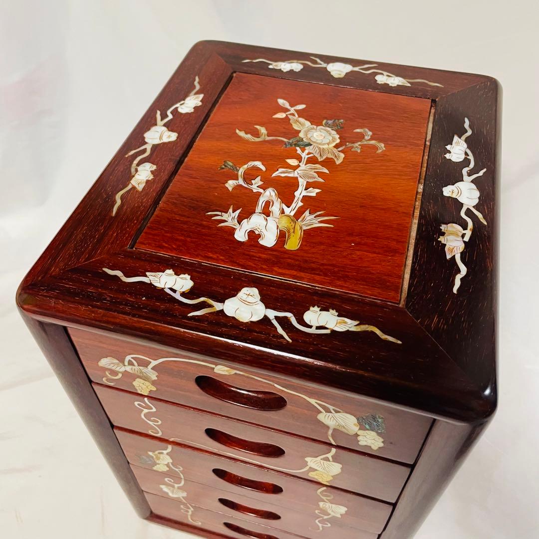螺鈿家具 螺鈿細工 唐木 引き出し 五段 チェスト