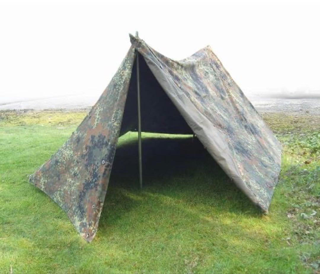 ドイツ軍　軍幕　ハーフシェルター２枚②　パップテント　袋付　フレクターカモ　迷彩
