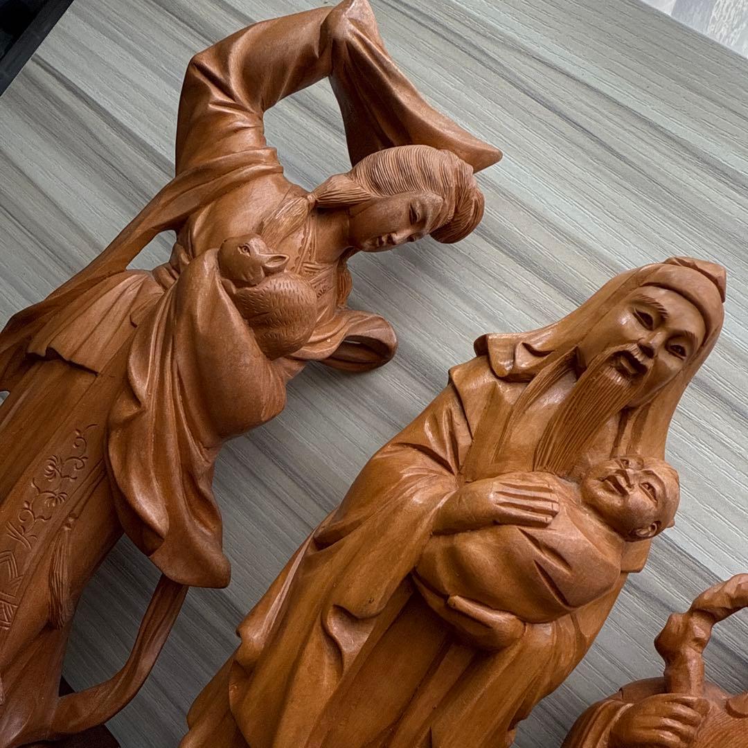 木製置物 4点まとめ売り 木彫り 中国製シールあり