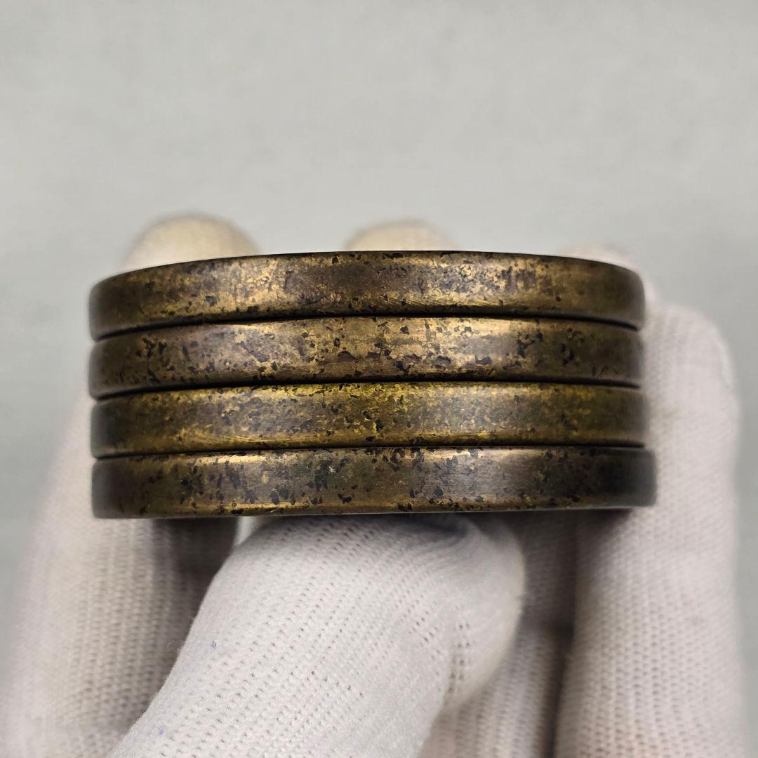 古美術 文房具 銅制 彩絵 四美人図 文鎮 席鎮 4枚 在銘 希少