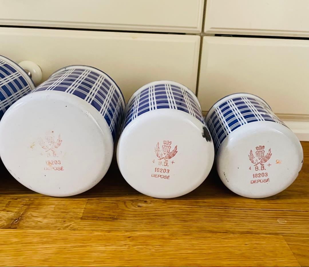 【青ぶー】フランス アンティーク BB社 ホーローキャニスター 5個セット