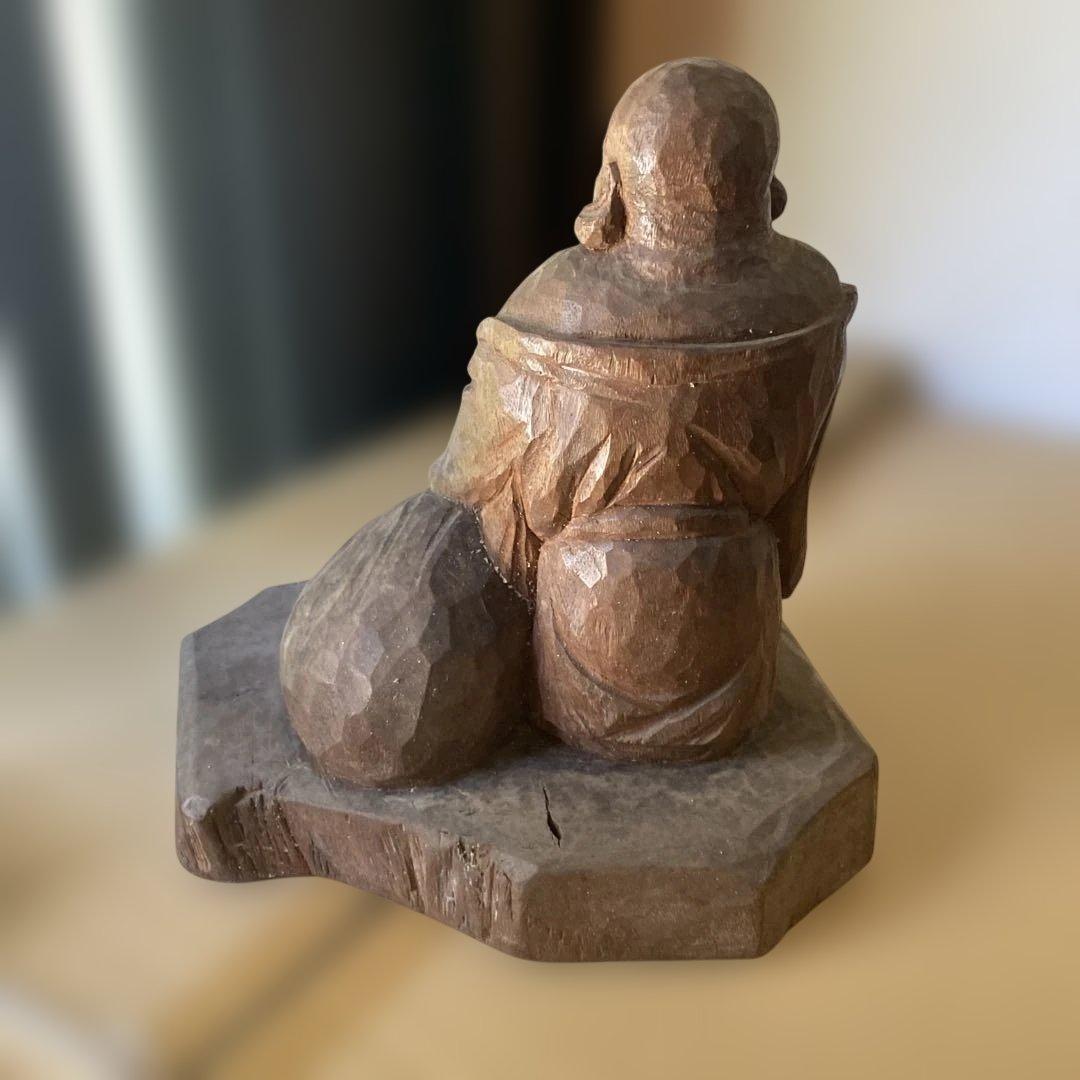 木製 笑顔の仏像 約30cm 彫刻　オブジェ　布袋様