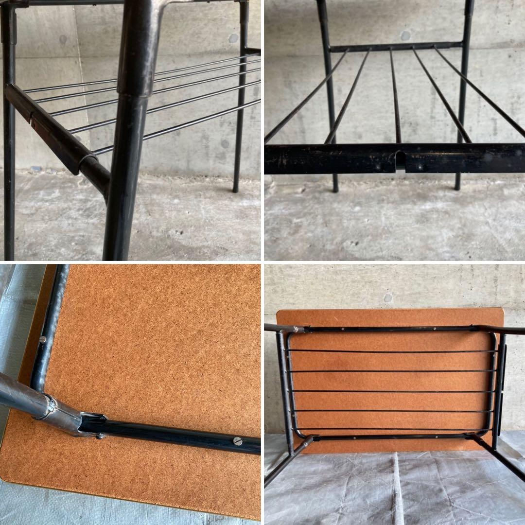 テーブル 机 折り畳み 鉄脚 作業机 食堂 木目調 棚付き 当時物 昭和 レトロ