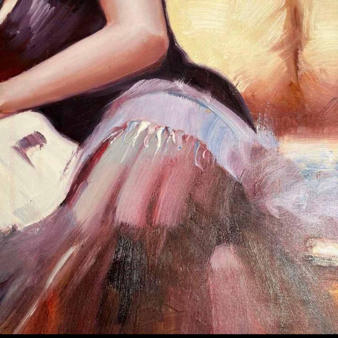 ★秀作★ 手書き油絵 本を読む人（大）額付き  絵画 インテリア 油彩画