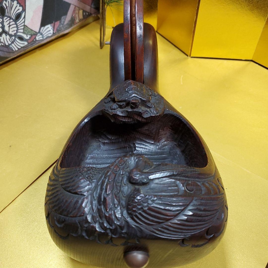 未使用保管品　至宝　東京墨壺　在銘二代目壺豊作　鶴亀木彫　1.3尺