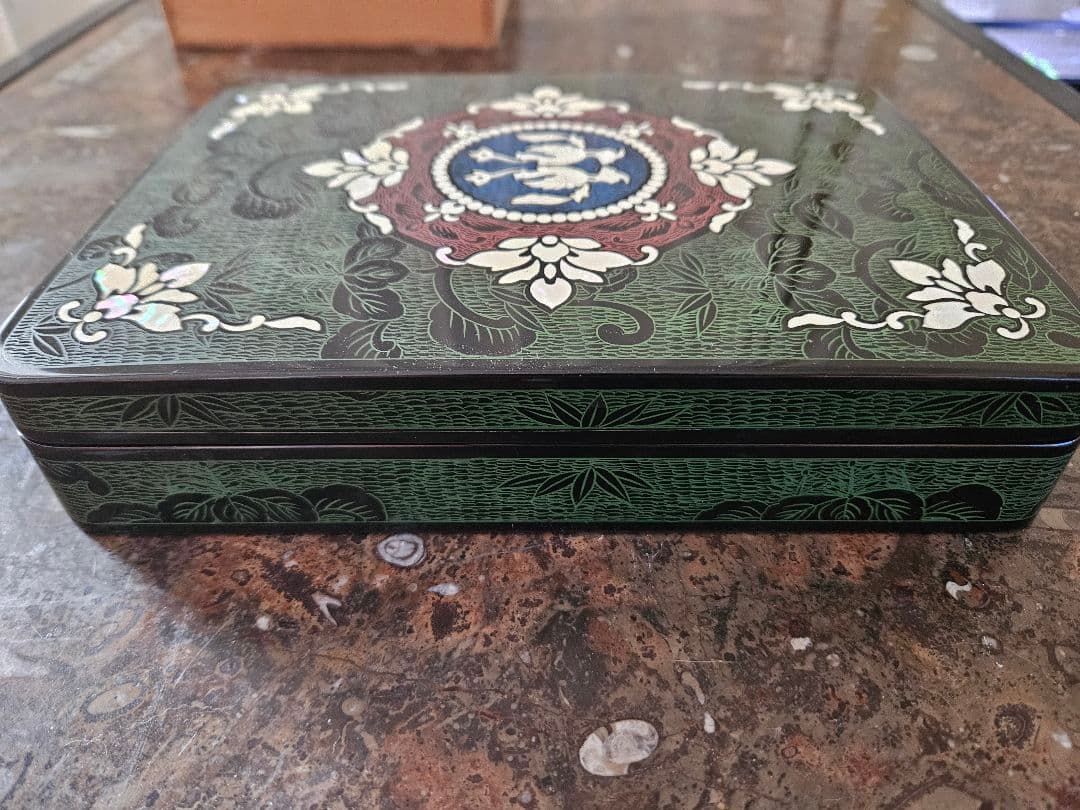 南都 東雲作 正倉院模様 螺鈿毛彫硯箱 共箱 漆器 書道具 文箱　硯　書道具